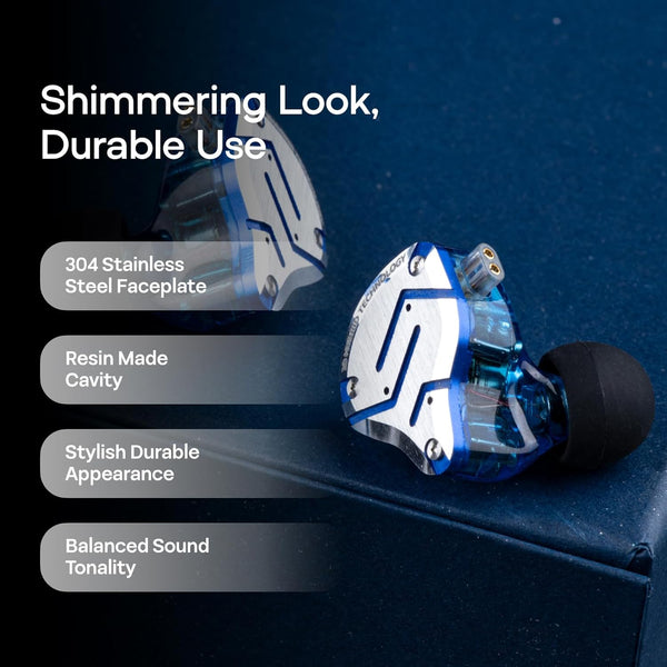 Linsoul KZ ZS10 Pro, 4BA+1DD 5 Driver in Ear Monitor, HiFi Wired Earbuds, Gaming Earbuds, Hybrid IEM Earphones with Stainless Steel Faceplate, Recessed 2 Pin Detachable Cable(With Mic, Glare Blue)