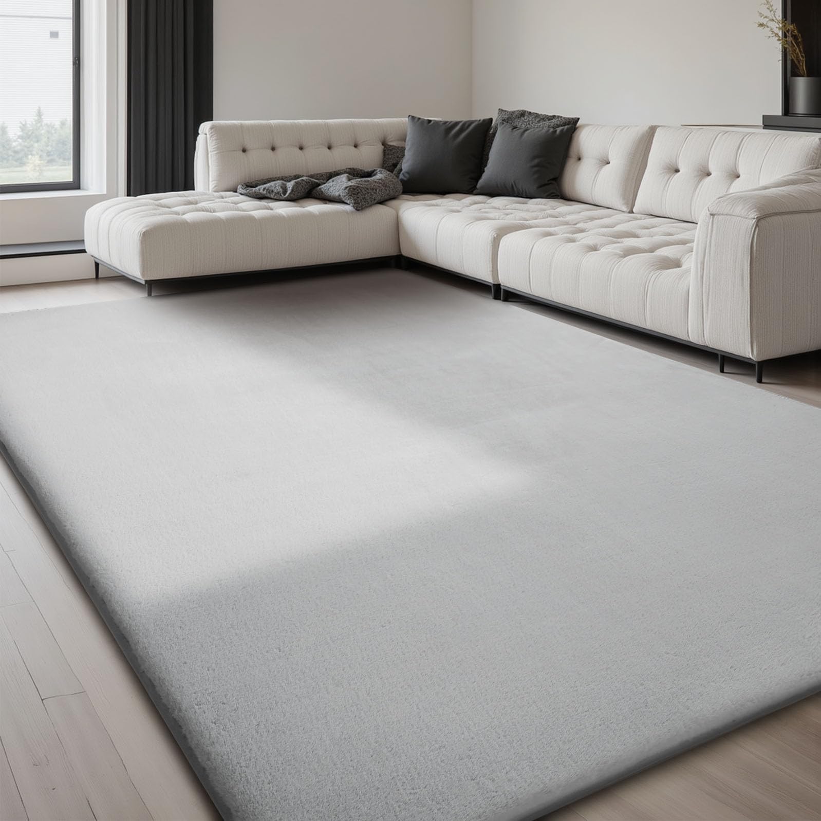 Sour Lemon Rugs Living Room - Grey Area Rugs for Bedroom Faux Rabbit Fur Rug Washable Rugs,Anti Slip Rug Large Smooth Floor Carpet Short Pile Area Rug