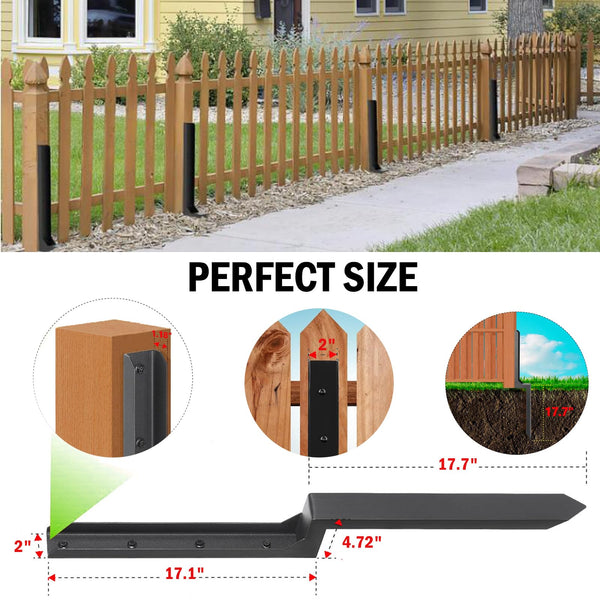 Fence Post Repair Spike - 2 Pack Heavy Duty Fence Post Support Ground Spike for Tilted or Broken Wooden Fence Posts, Durable Garden Fencing Solution