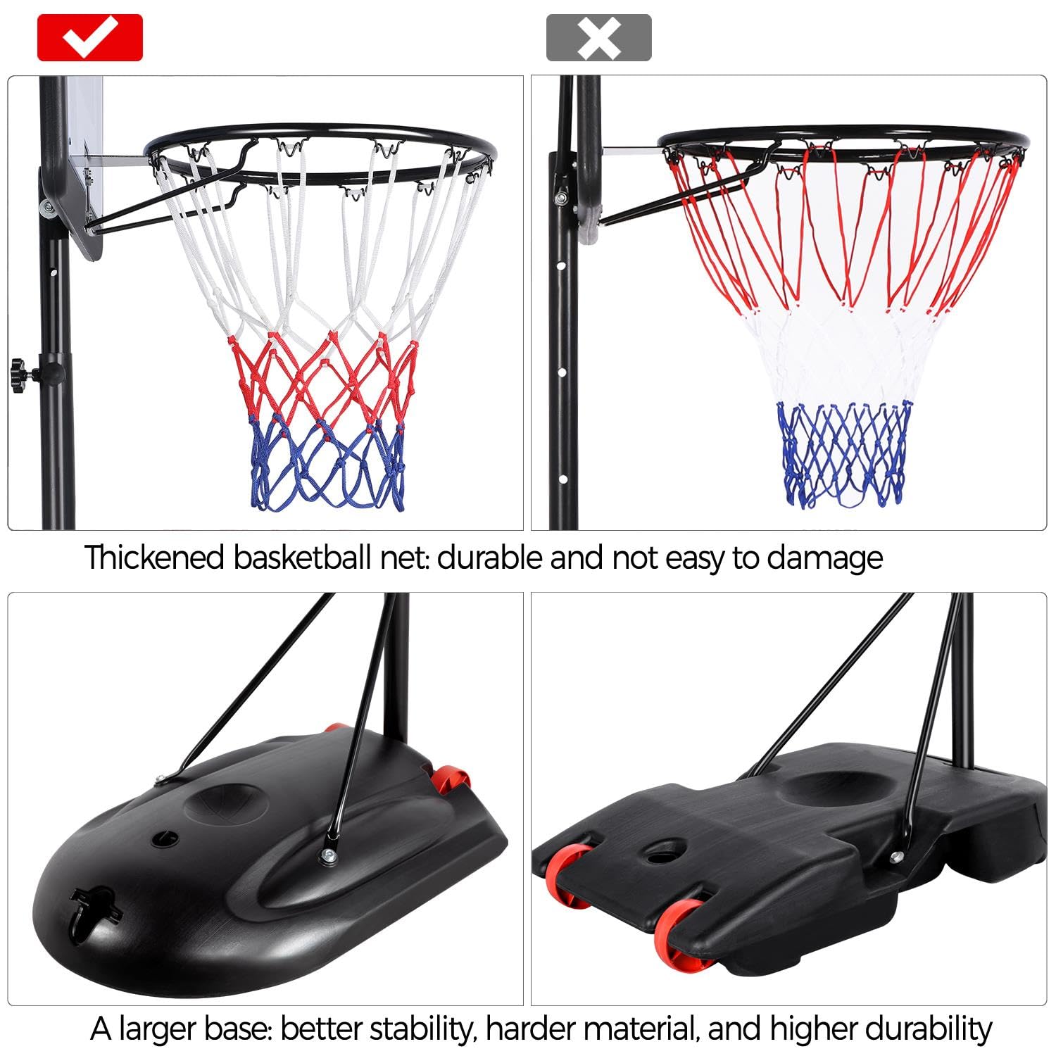Yaheetech Outdoor Adjustable Basketball Stand, Portable Basketball Hoop Net System on Wheels