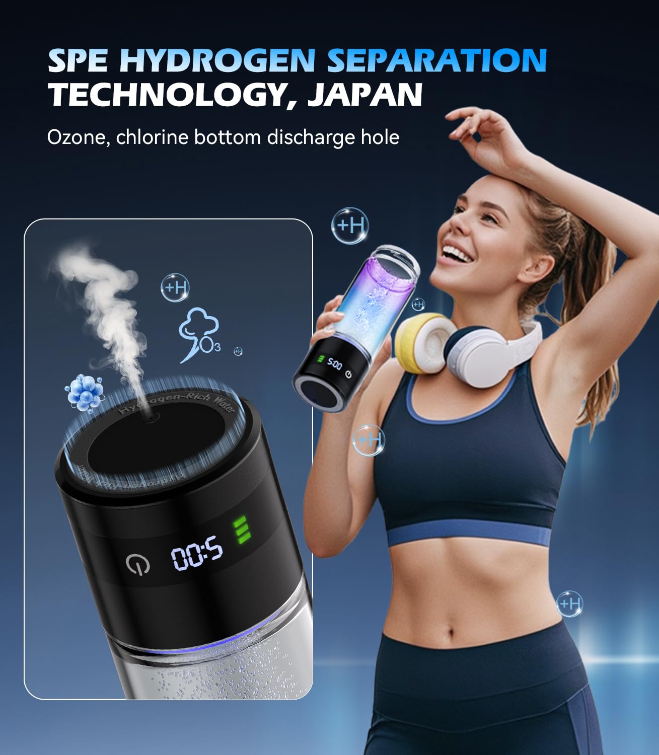 Upgrade 3-in-1 Hydrogen Water Bottle Generator - Industry TOP - 24-Hour Hydrogen Lock | 0 Chlorine & 0 Ozone | 100% Leak-Proof Seal, Hydrogen Water Bottle Generator