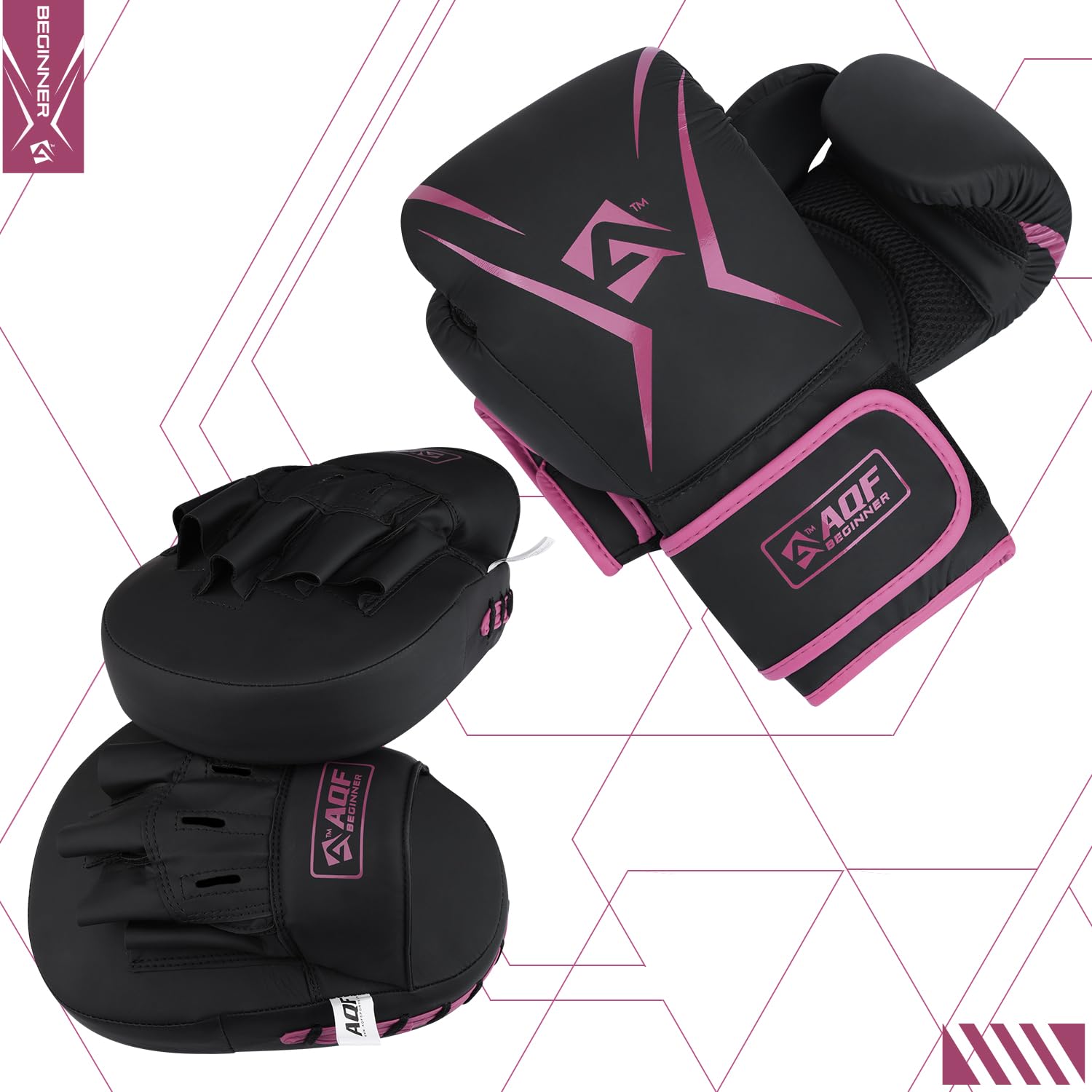 AQF Kids Boxing Gloves and Pads Set - Junior Boxing Set for Kickboxing & MMA, Muay Thai Punching Glove with Curved Pads for Martial Arts Training