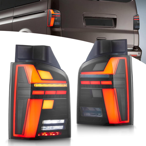 VLAND LED Rear Lights Compatible With Transporter T5 Facelift T5.1 Caravelle Multivan TDI TSI 2010-2014, w/Startup dynamic display, Driver & Passenger Side - Smoked