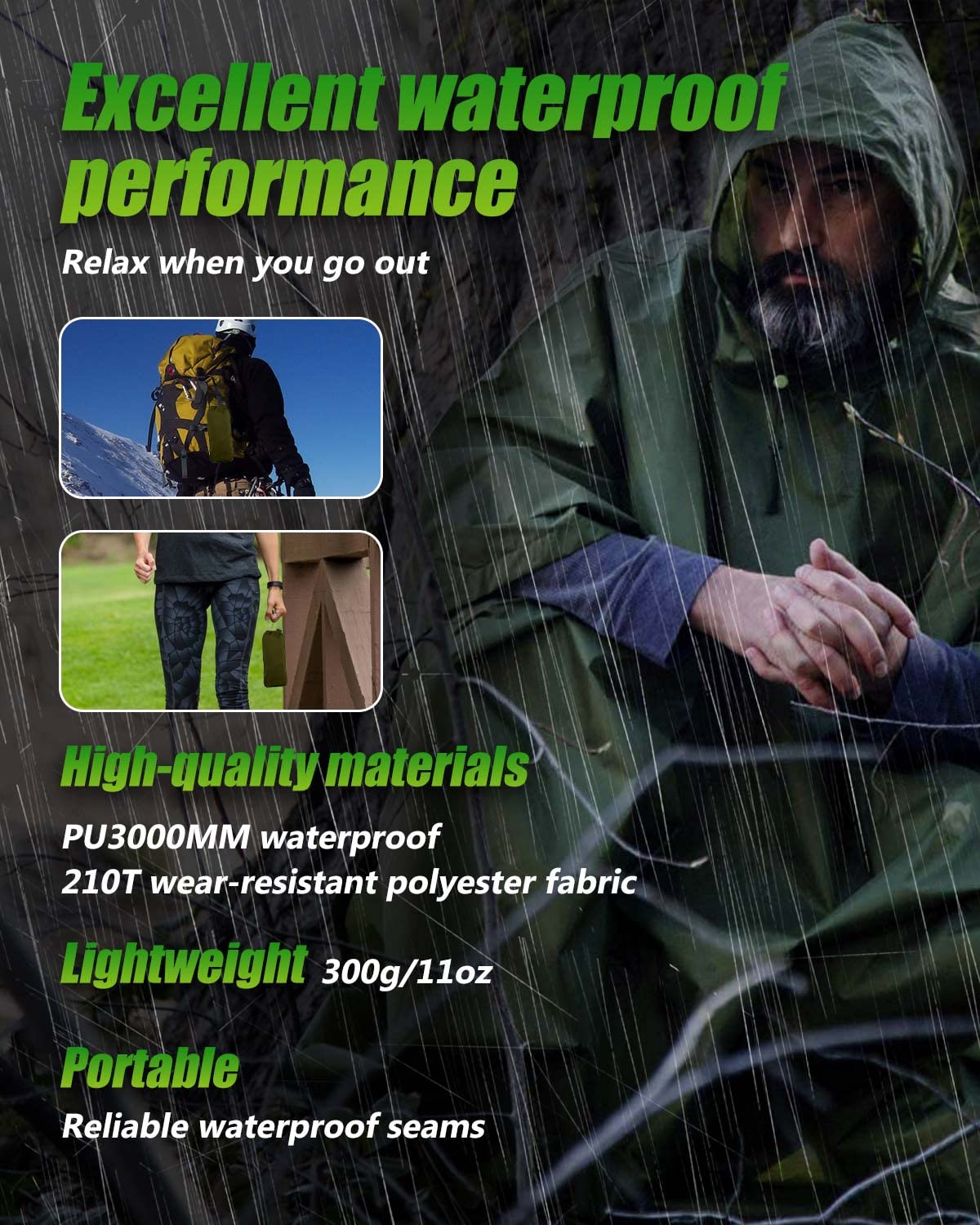 Victoper Waterproof Poncho Adult, Reusable Rain Poncho Adult Waterproof Poncho Waterproof Adult Lightweight Waterproof Raincoat for Outdoor Hiking Camping Cycling Traveling