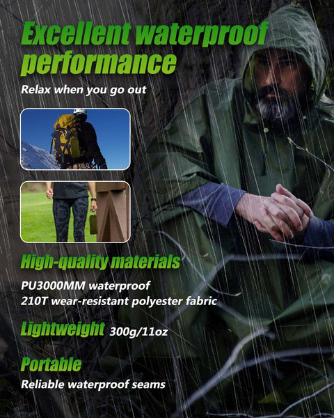 Victoper Waterproof Poncho Adult, Reusable Rain Poncho Adult Waterproof Poncho Waterproof Adult Lightweight Waterproof Raincoat for Outdoor Hiking Camping Cycling Traveling