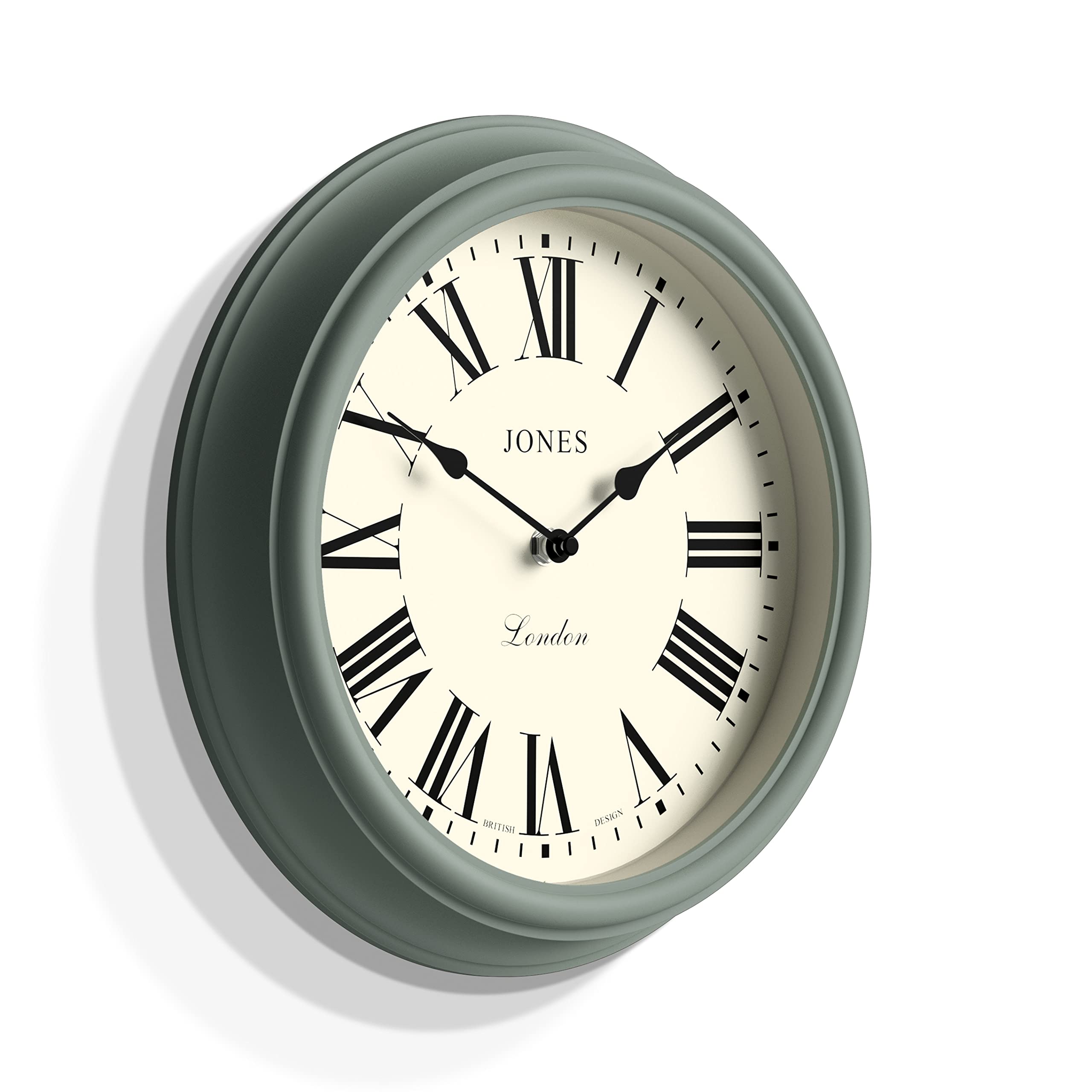 Jones Clocks Venetian wall clock | Classic round clock | 30cm | Green | Roman numerals | Traditional design ideal for kitchen, living room or bedroom