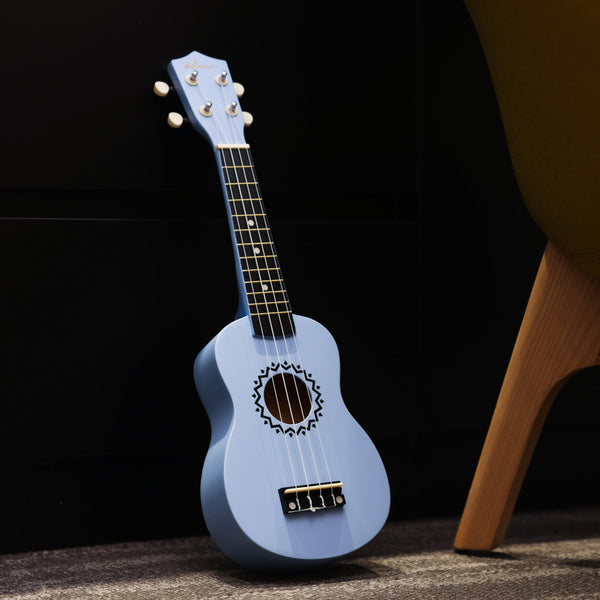 ADM Soprano Ukulele Set for Kids and Beginners, Ukulele Starter Kit with Bag, Clip-On Tuner, Rainbow Strings, Colourful Strap, Plectrum, Fingerboard Sticker, Chord Card (Dark Blue)
