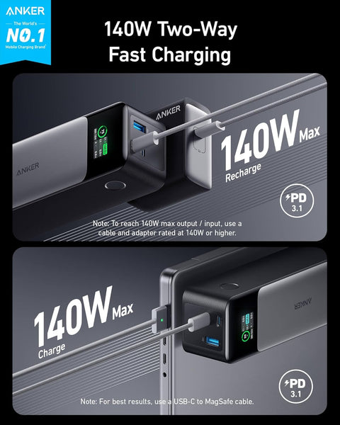 Anker Power Bank, 24,000mAh 3-Port Portable Charger with 140W Output, 737 (PowerCore 24K), Smart Digital Display, Compatible with iPhone 16/15/14/13 Series, Samsung, Dell, AirPods, and More