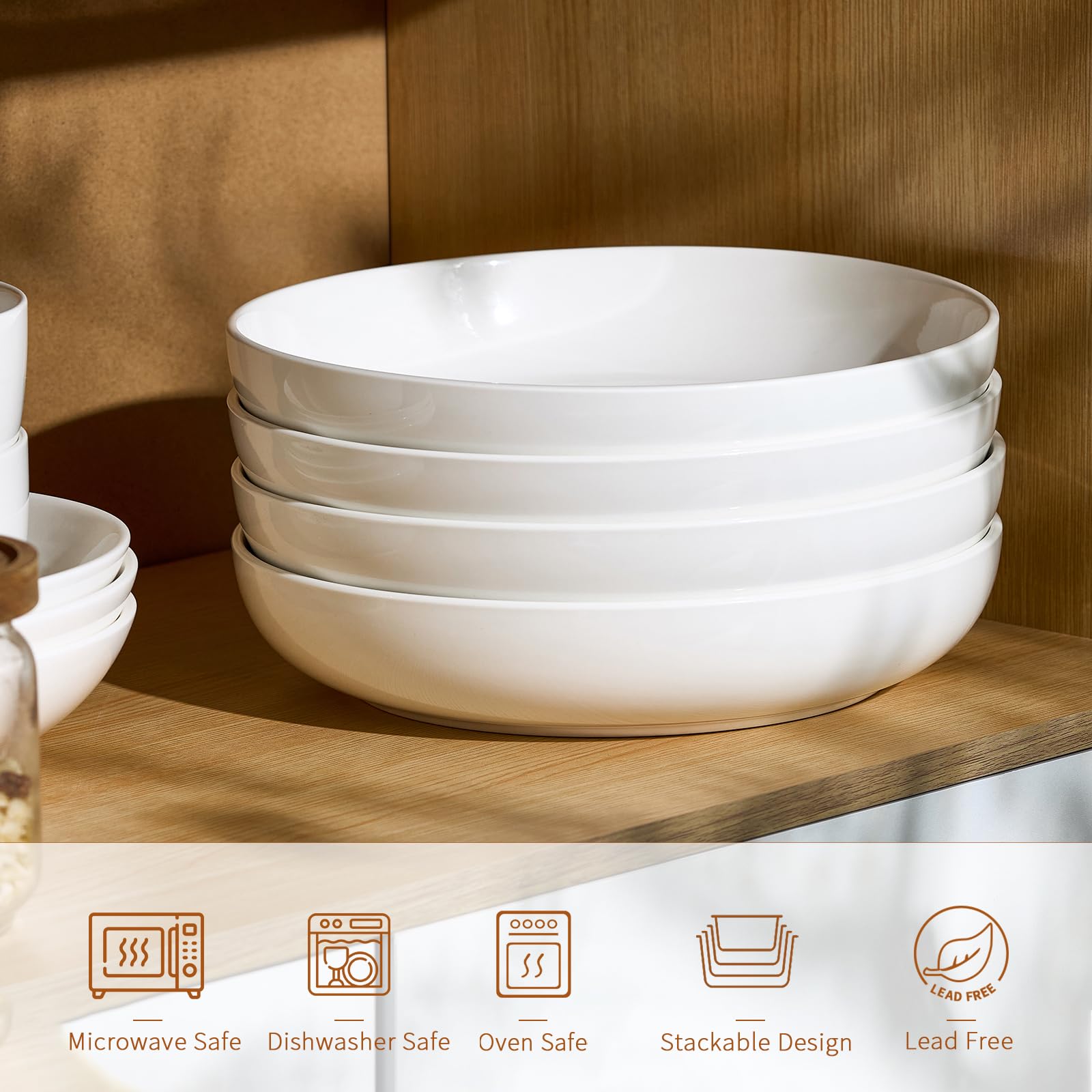 Jassceram 9.84'' Ceramic Pasta Bowls Set of 4, 50oz Large Porcelain Salad Bowl Serving for Cereal Soup Steak Noodle Wide Kitchen Dinnerware Plates -