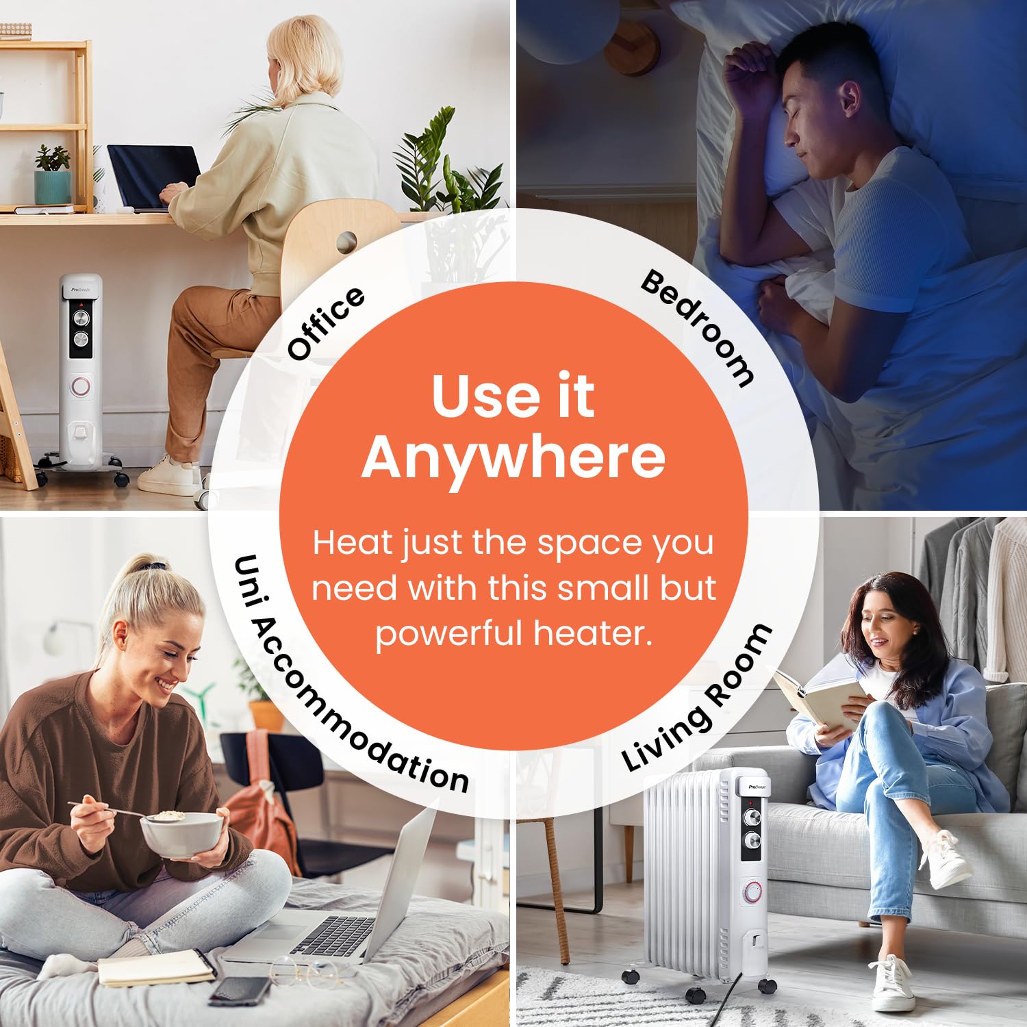 Pro Breeze Oil Filled Radiator with 11 Fins - Slim Electric Radiator - Portable Oil Heater with Built-in 24 Hour Timer, 3 Heat Settings, Adjustable Thermostat (White)