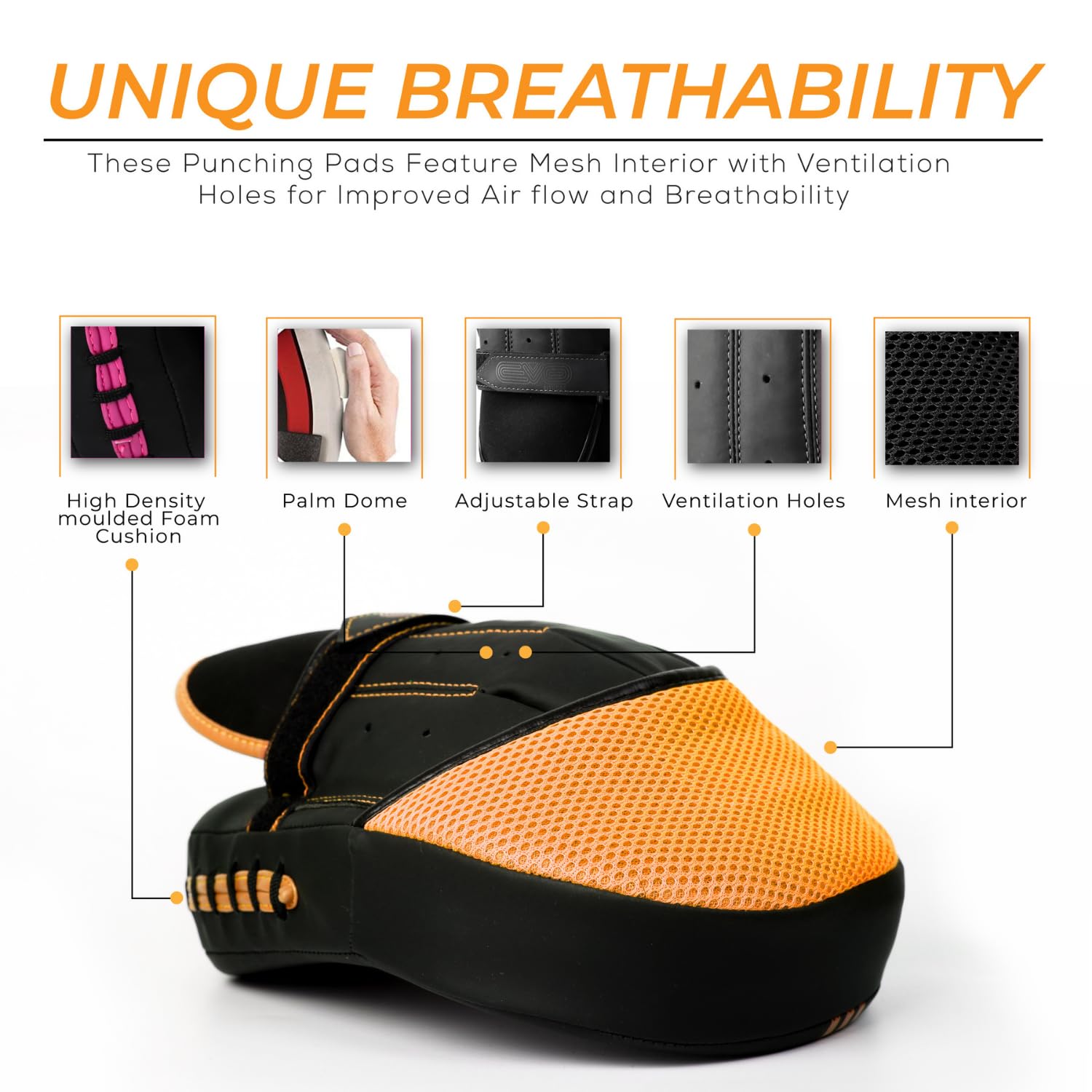 EVO Fitness Matte Black Boxing Gloves and Pads Set Punching Focus Mitts Hook and Jab Hand Target Strike Shield Training Sparring MMA Martial Arts Muay