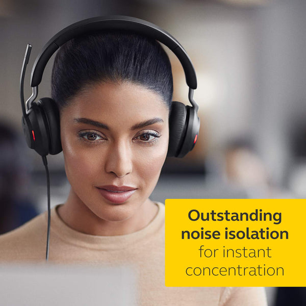 Jabra Evolve2 40 SE Wired Noise-Cancelling Stereo Headset With 3-Microphone Call Technology and USB-A Cable - MS Teams Certified, Works with All Other Platforms - Black