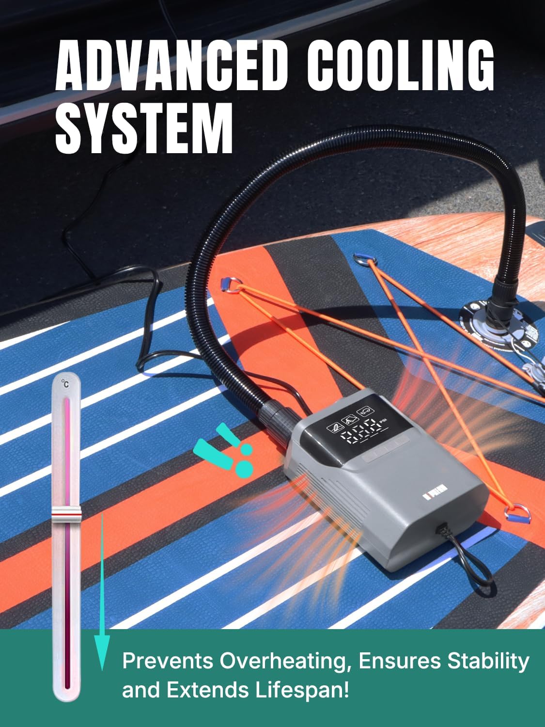 Niphean Paddle Board Pump with (Extra-Long) 118'' Charging Cable, 50 PSI Tyre Inflator with Storage Bag, Electric Pump for Inflatables&Deflation, Car Tyre Inflator for SUP, Balloon, Mattress