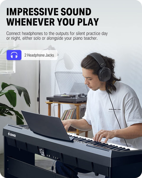 Donner Digital Piano Keyboard Weighted 88 Keys with Piano Stand, Beginner Home Electric Piano with Furniture Stand and Triple Pedal, DEP-20 Real Piano Touch