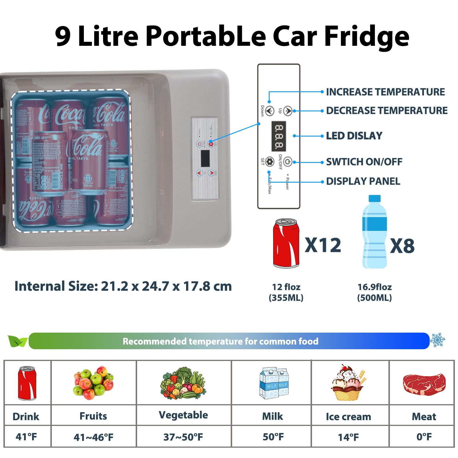 Alpicool C9PT 9L Compressor Car Fridge Freezer, DC 12v Camping Refrigerator, Portable Mini Cool Box for TruckCampervanRVBoat, -20℃ to 20℃(Black)