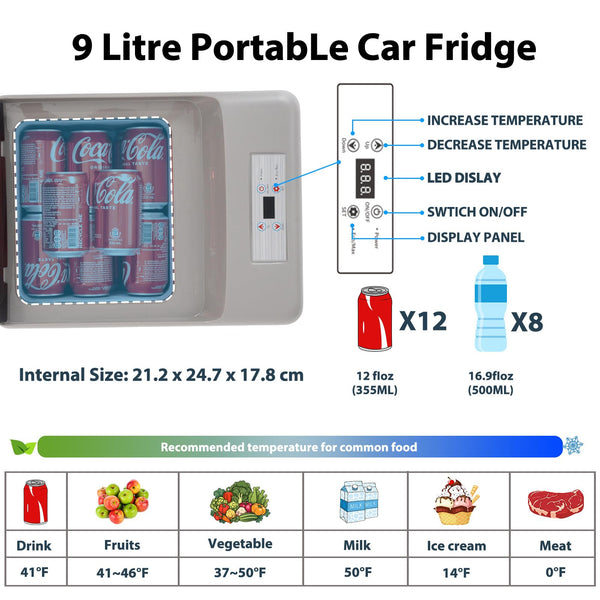 Alpicool C9PT 9L Compressor Car Fridge Freezer, DC 12v Camping Refrigerator, Portable Mini Cool Box for TruckCampervanRVBoat, -20℃ to 20℃(Black)