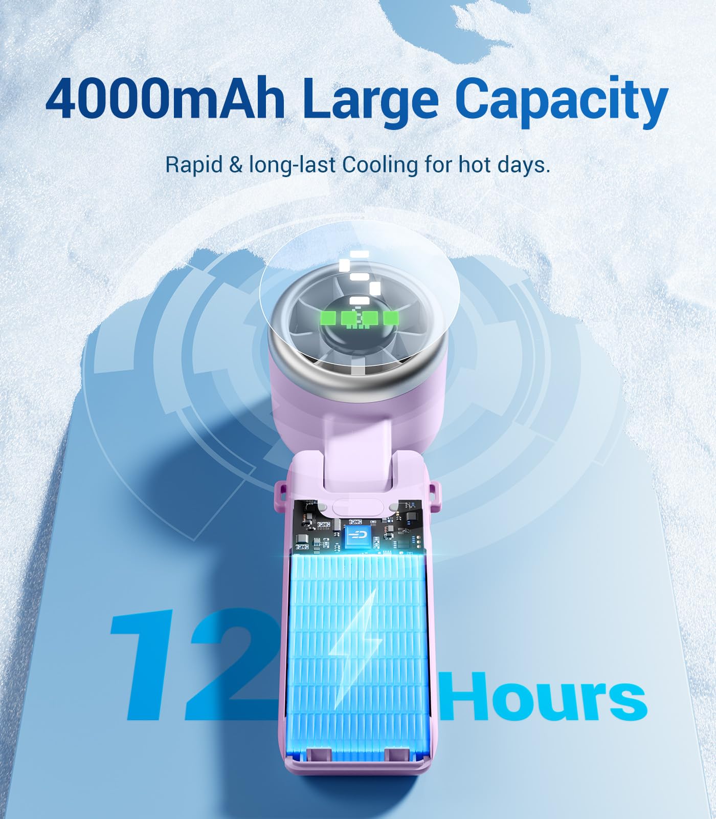 Diveblues Portable Handheld Fan, High-Speed Turbo Portable Fan, LED Display, Up to 12 Hours, 4000mAh Battery, 5 Wind Gear, Rechargeable small Hand Fan for Travel/Commute/Outdoor, Gifts for Women