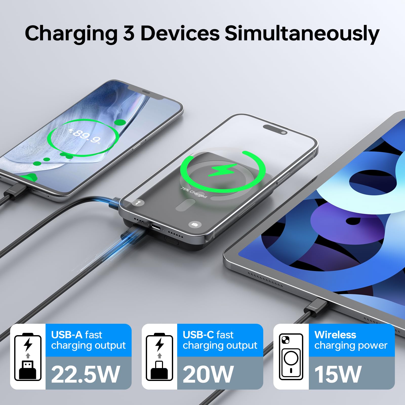 For Magsafe Power Bank, Portable Charger 12000mAh, 22.5W Fast Charging Battery Pack with USB-C Input & Output, LED Display for iPhone 16/15/14/13/12 Pro/Pro Max