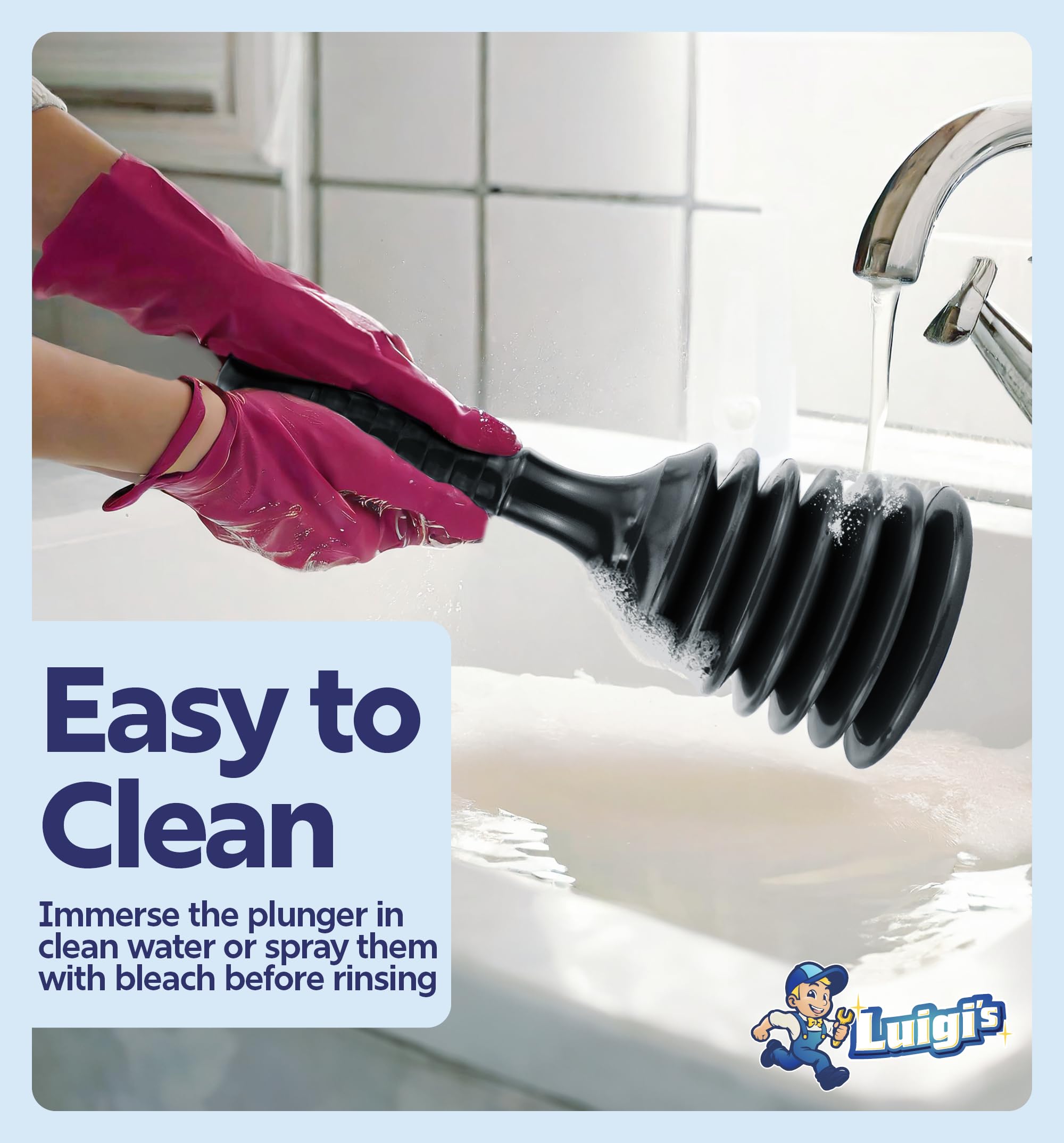 Luigi's Sink Plunger - Drain Plunger Sink Unblocker - Plungers for Unblocking - Drain Plungers for Bathroom Kitchen Bath Shower - Unblock Pump with Accordion Bellows