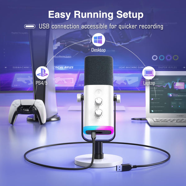 FIFINE XLR/USB Gaming Microphone, Studio Dynamic Streaming Mic, Computer Desktop Stand Microphone for Podcast, VoiceOver, Recording, with RGB, Mute, Monitoring Headphone Jack, Gain Knob, Black-AM8