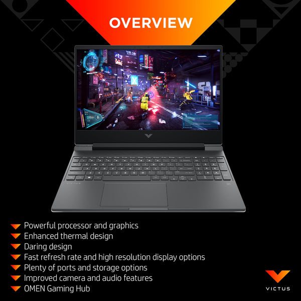 HP Victus 15.6" Gaming Laptop, AMD Ryzen 5-8645HS, 8 GB RAM, 512 GB SSD, NVIDIA GeForce RTX 2050 Graphics, FHD IPS Display, Up to 6 hrs 15 battery, Win 11, Mica Silver, 15-fb2002sa