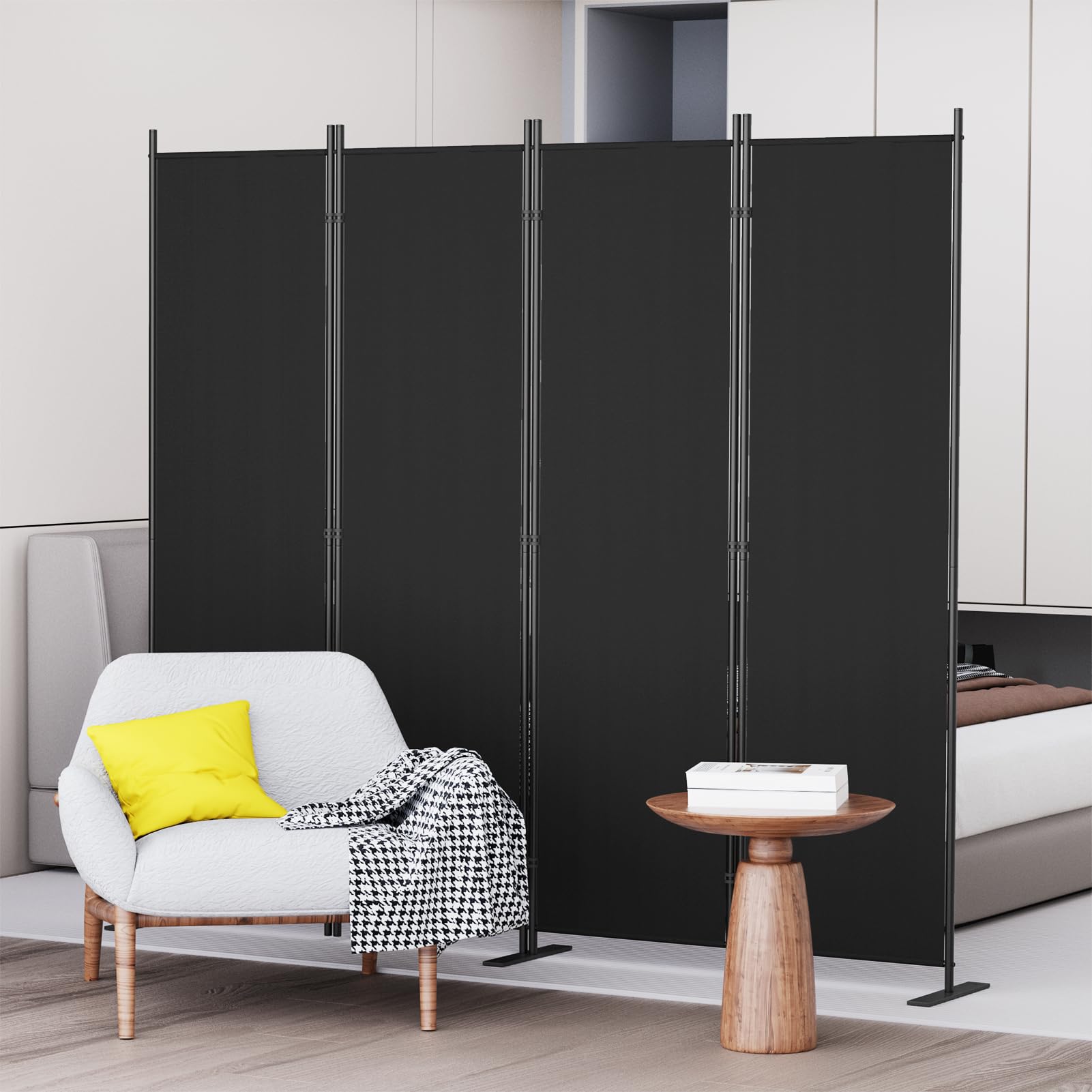 C-Hopetree 6 Panels Room Divider, 180cm Tall Indoor Folding Privacy Screen, Portable Partition Separator, Freestanding Separation Temporary Wall for Office, Bedroom, 304cm W X 180cm H, Black