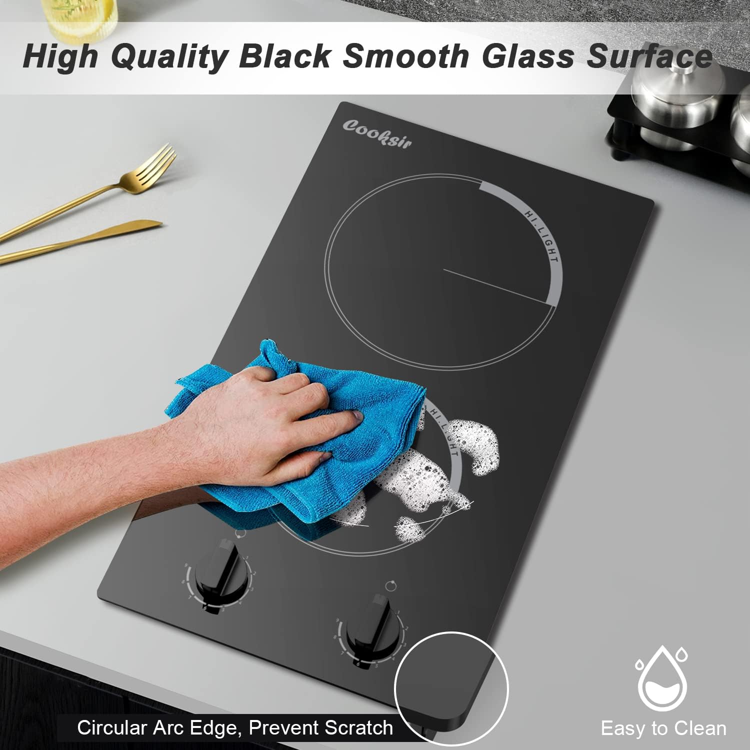 Cooksir Electric Hob 60cm, Ceramic Hob 4 Ring 6700W, Electric Hob 4 Zone with Expandable Dual and Oval Zone, Built-in Hob with Frame, Timer, Safety Lock, 220-240V(No Plug)