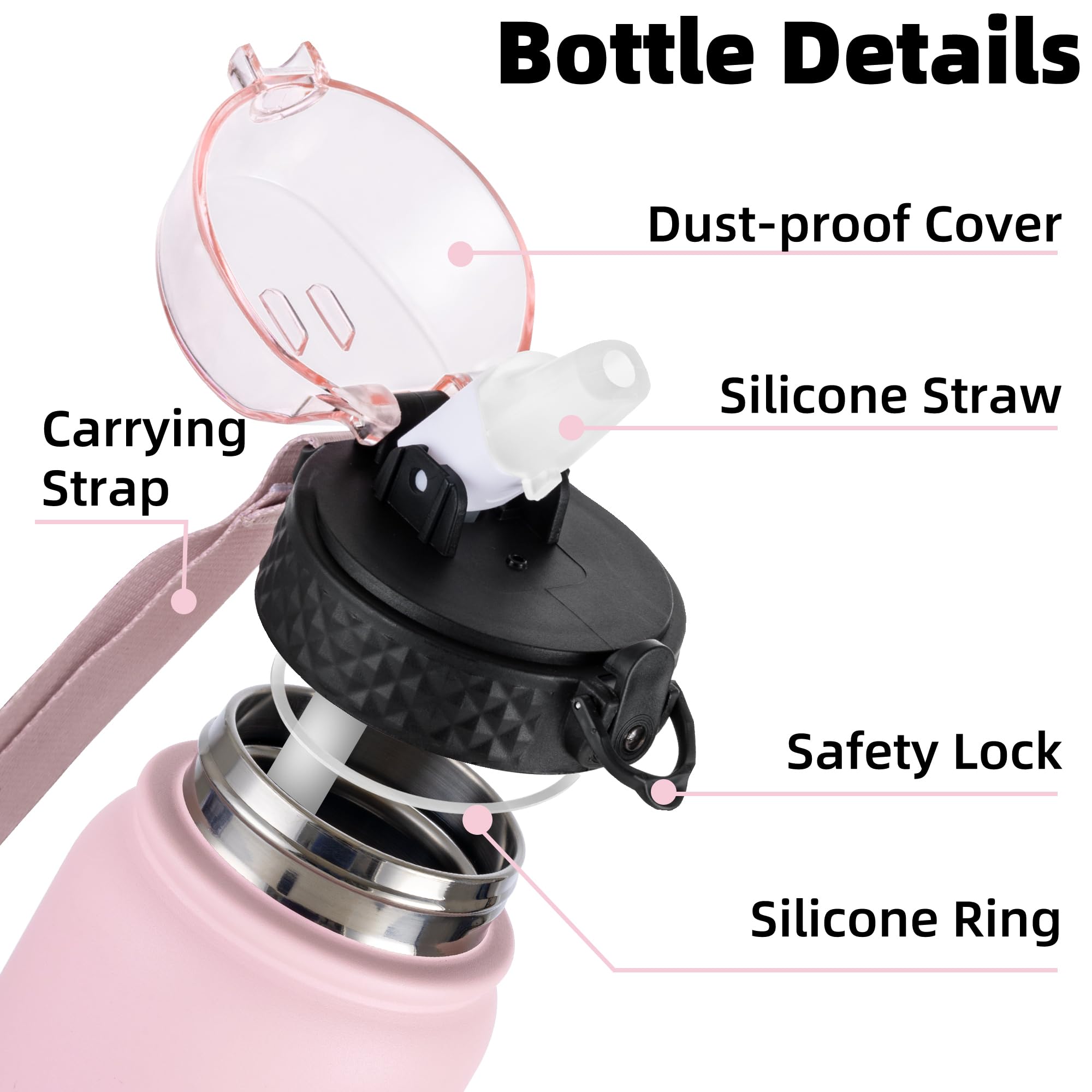 OLDLEY Stainless Steel Water Bottle with Straw 1L Vaccum Insulated Large Drink Flask Metal Water Bottles 1 Litre Leakproof Keep Drinks Hot Cold for Sports Gym with Different Lids(Purple Green, 3 Lids)