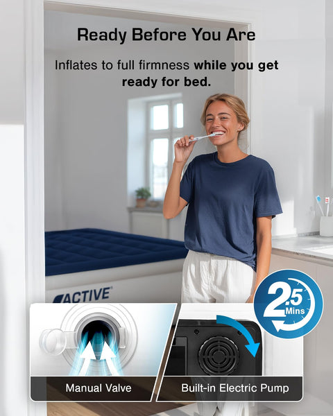 Active Era Luxury Single Inflatable Mattress | Puncture Proof Single Airbed with Flock Coating | Quick 3 Mins Blow Up Bed with Built-in Pump | Portable Air Bed for Home, Camping & Guests 187x99x53cm