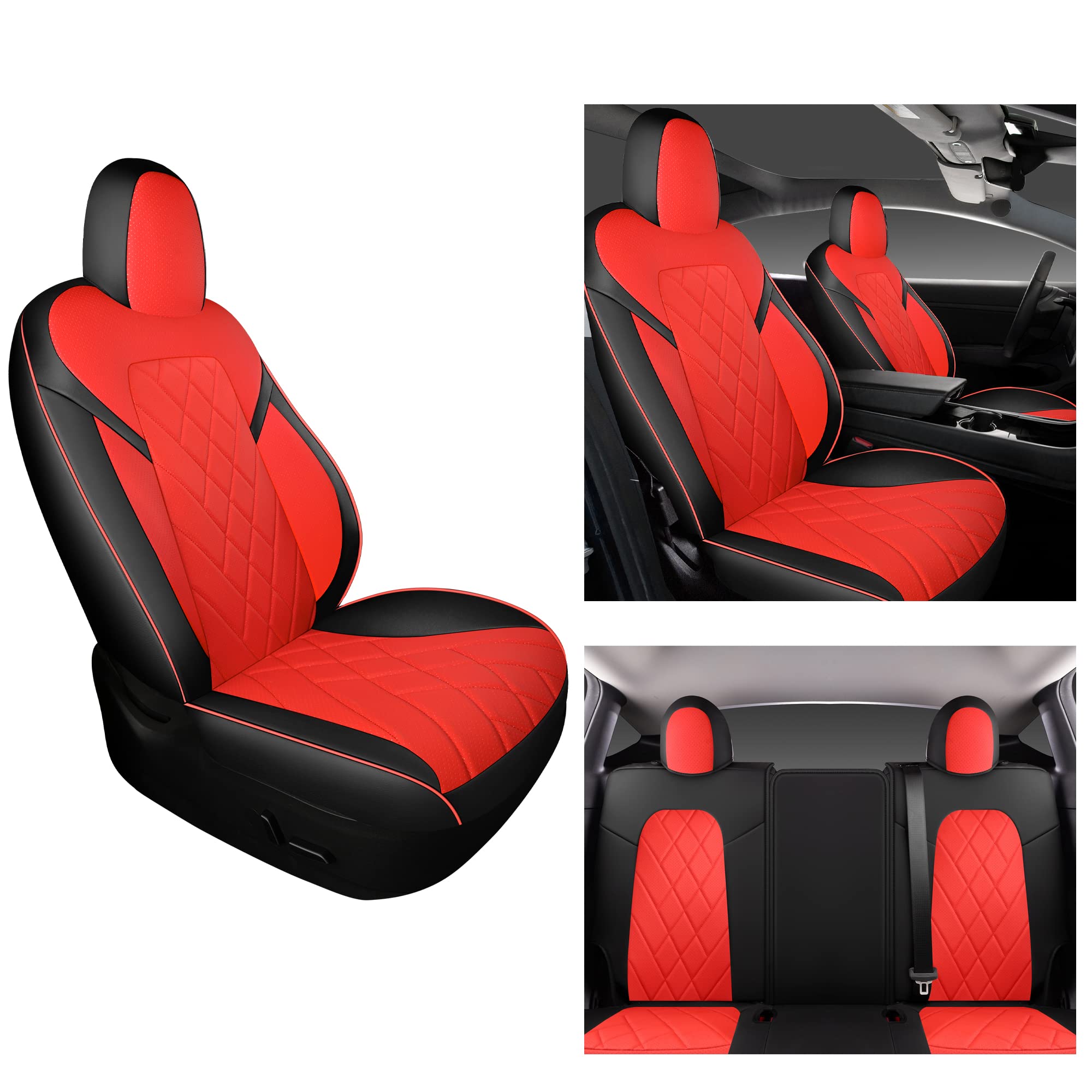 Tapha Faux Leather Seat Cover Set for Tesla Model 3 2017-2022, Breathable and Water-Resistant, Include Seat Covers for Front and Rear Seats (White/Grey)