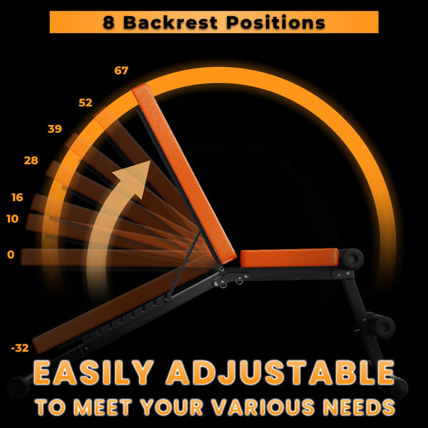 naspaluro Weight Bench Adjustable, Full Body Exercise Folding Fitness Workout Bench with 7 Positions, Exercise Bench for Weight Lifting & Sit Up Abdominal Supine Board Flat Home Gym