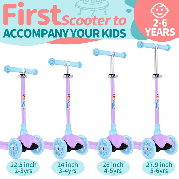 BELEEV Scooter for Kids Ages 2-6, 3 Wheel Scooter for Children Toddlers Girls Boys, Light-Up Wheels, 4 Adjustable Height, Lean to Steer, Non-Slip