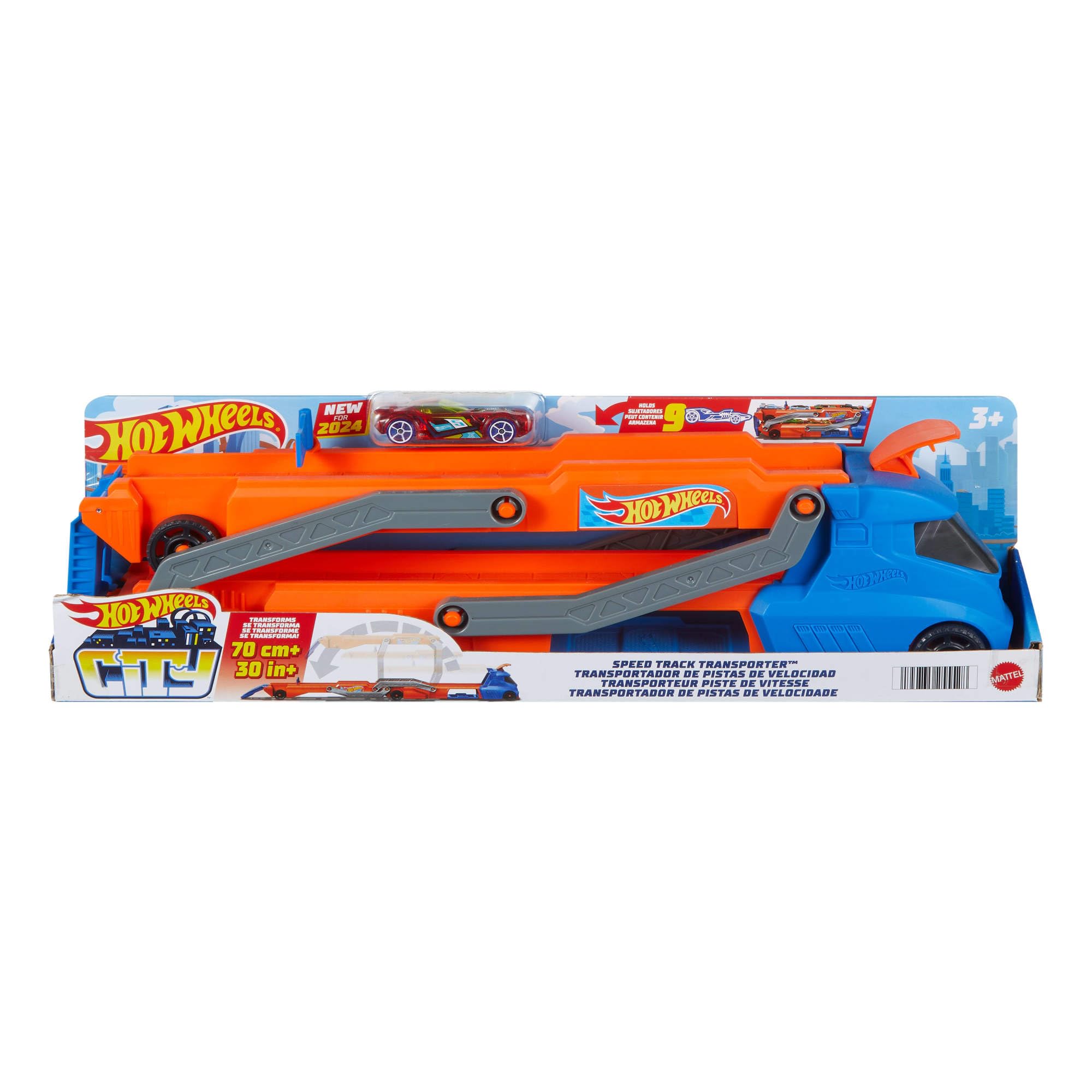 Hot Wheels - Speedway Hauler Storage Carrier with 3 1:64 Scale Cars & Convertible 6-Foot Drag Race Track for Kids 4 to 8 years Old, Stores 20+ Cars & Connects to Other Playsets, HGH33