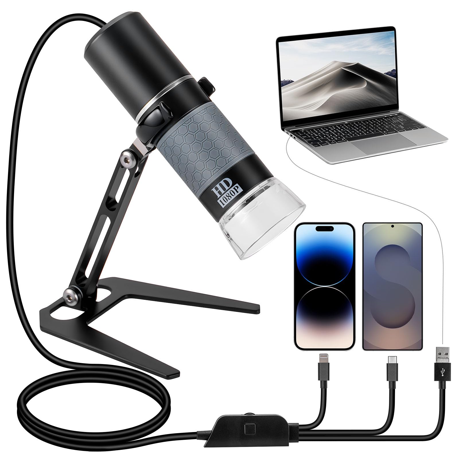 Ninyoon 2K USB Digital Microscope for Android PC, 40-1000X Microscope Super HD Endoscope Magnifier Camera Compatible with Android Cellphone and Tablet Windows Mac Chrome Linux - Not for iPhone/iPad