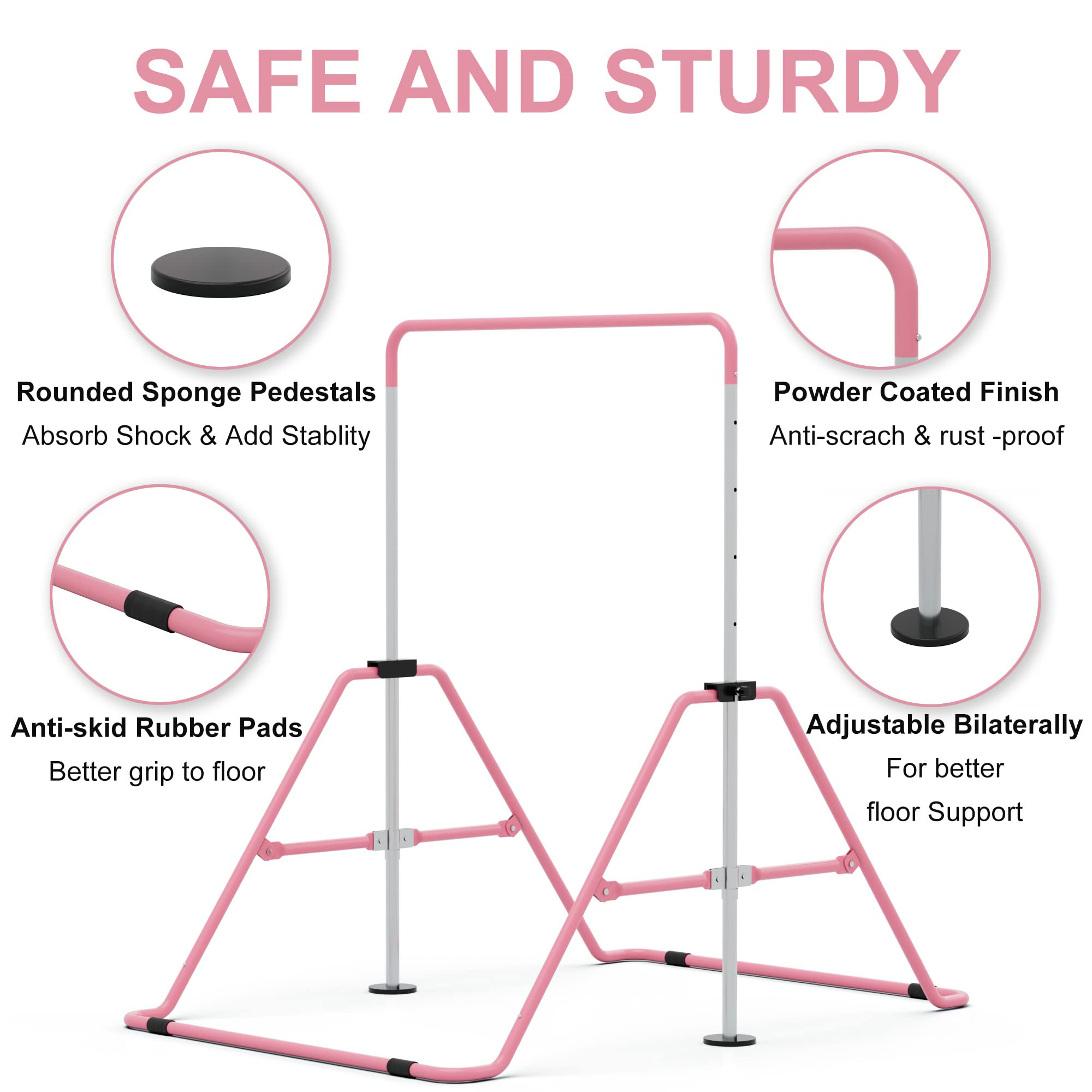 GYMMAGE Gymnastics Bars with Pad, Junior Training Kip Bar Gymnastics Equipment for Home Garden, Adjustable Height Gymnastic Folding Horizontal Bar