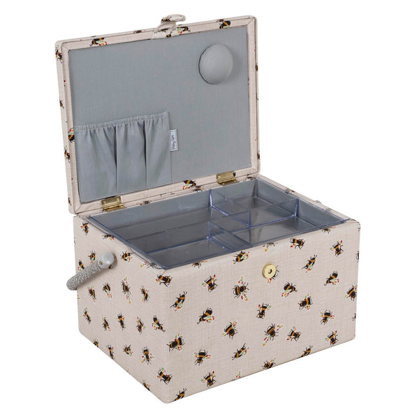 Hobby Gift Exclusive Large Sewing Craft Hobby Storage Box, Accessories Tray Pin Cushion Pocket PVC Handle 23.5 x 31 x 20cm, Bees
