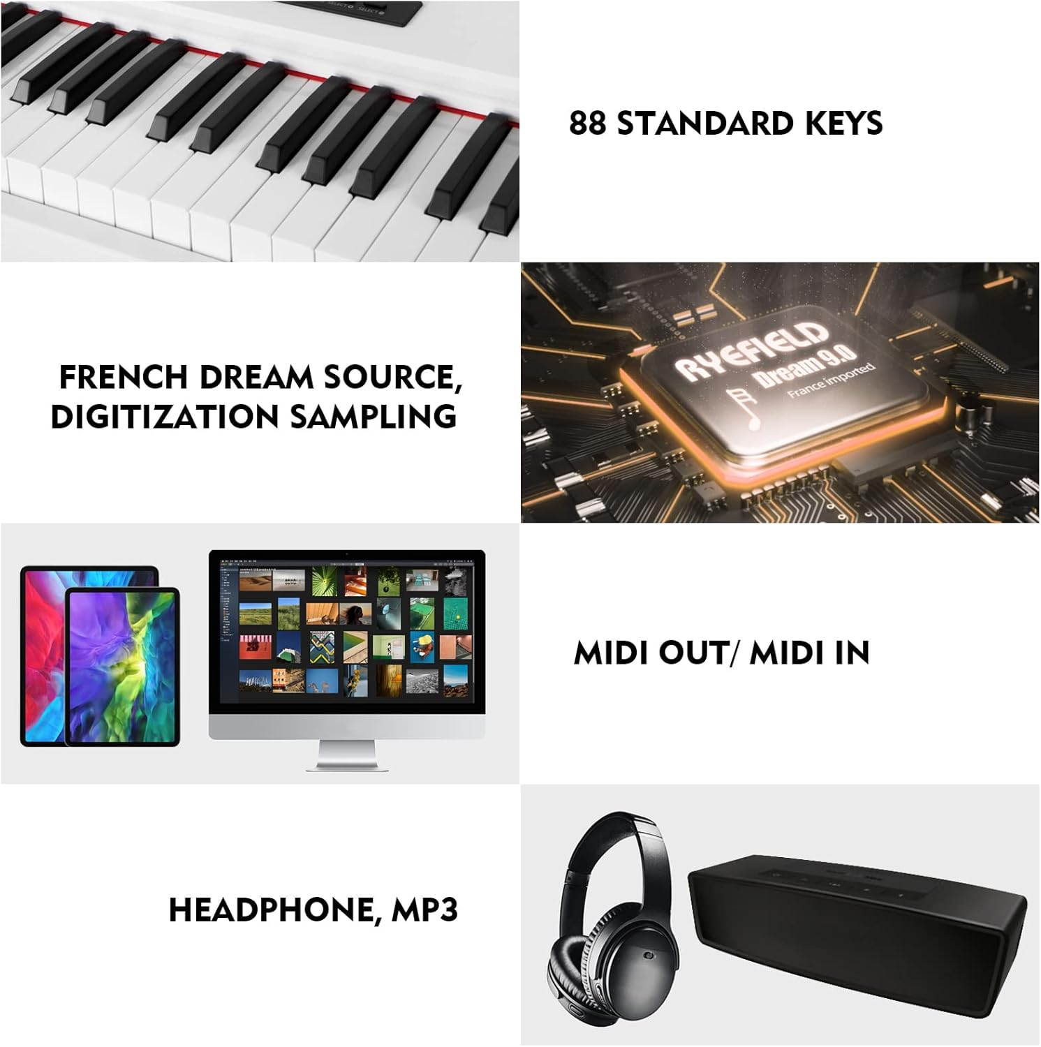 MUSTAR Digital Piano 88 Weighted Keys Hammer Action, Full Size 88 Key Piano Keyboard Weighted, Electric Keyboard Piano with Bluetooth Connection, Portable Case, Sustain Pedal, White