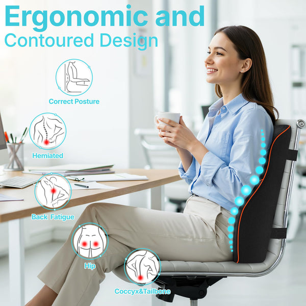 POOTACK Lumbar Support Cushion, Memory Foam Back Support Cushion Lumbar Support for Office Chair, Car Seat, Recliner, with Extension Strap and Mesh Cover