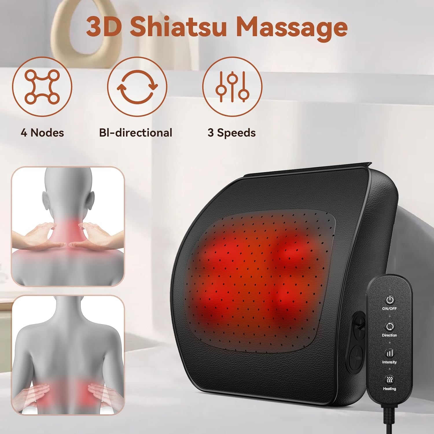 Back Massager, WERTYI Neck and Back Massager with Heat, Deep Tissue 3D Kneading Shiatsu Massage Pillow for Body, Shoulder, Foot and Leg, Christmas Gifts for Women and Men - Remote Control
