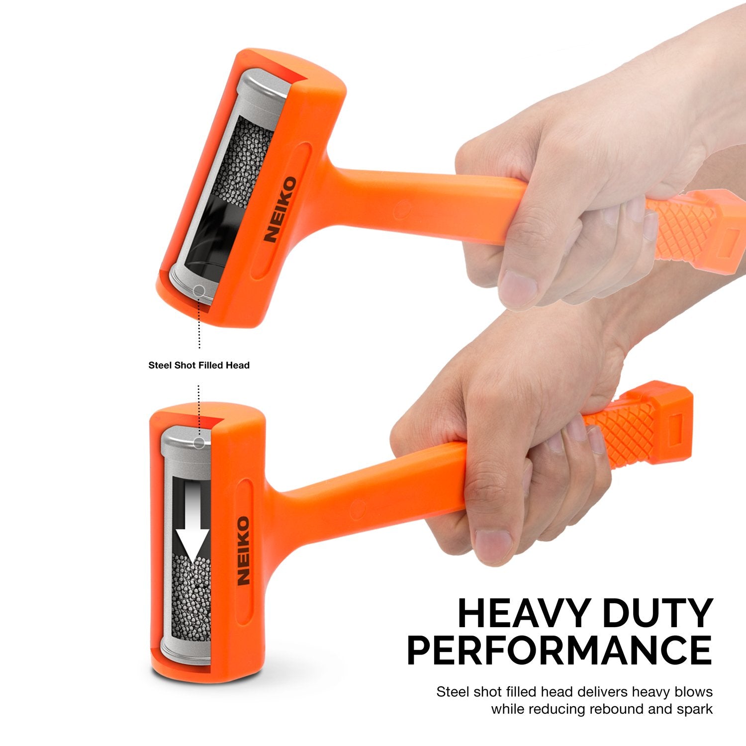 Neiko 02847A 2 LB Dead Blow Hammer, Neon Orange I Unibody Molded | Checkered Grip | Spark and Rebound Resistant