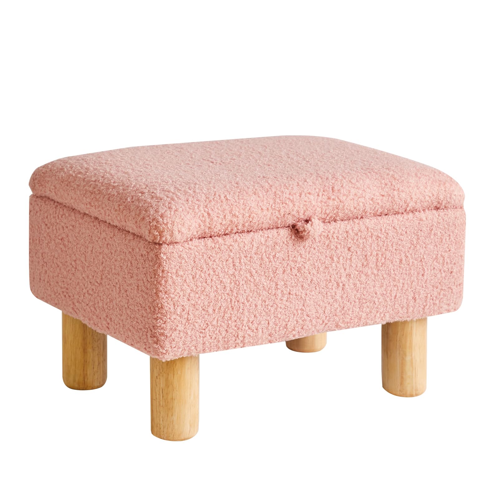 Aibiju Small Footstool with Storage, Faux Teddy Fur Upholstered Ottoman Pouffe Stool, Sofa Footrest Change Shoes Stool for Living Room and