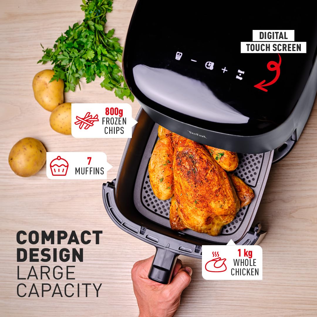 Tefal Easy Fry Max Digital Air Fryer, 5L, 10in1, Uses No Oil, Air Fry, Extra Crisp, Roast, Bake, Reheat, Dehydrate, 6 Portions, Non-Stick, Dishwasher Safe Baskets, Black EY245840