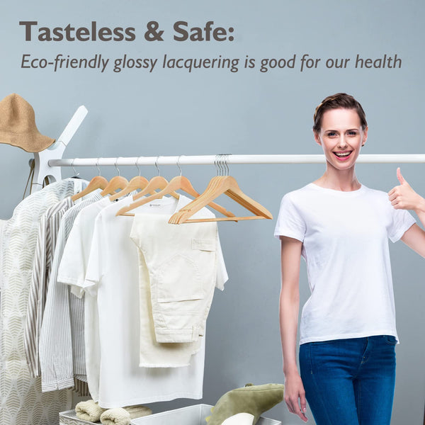 Edergoo Wooden Hangers 30 Pack, Smooth Surface Wooden Coat Hangers Adult, 360 Swivel Hook and Precisely Cut Notches Hangers for Clothes, Suit,