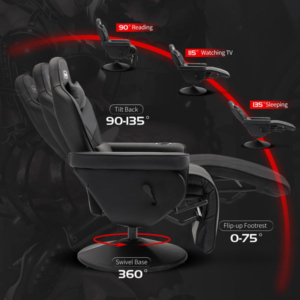 S*MAX Gaming Chair Recliner Height Adjustable Ergonomic Higher Back and Wider Lumbar Support Swivel PU Leather Gaming Chair with Footrest Cup Holder Gamer Chairs for Adults Black X Large