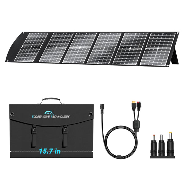 Ecosonique 200W Portable Solar Panel, Foldable & Lightweight with Kickstand, USB-C PD3.0 & USB-A QC3.0, MC4 & Multi-Output for Power Stations, Generators, RVs, Camping, and Outdoor Use