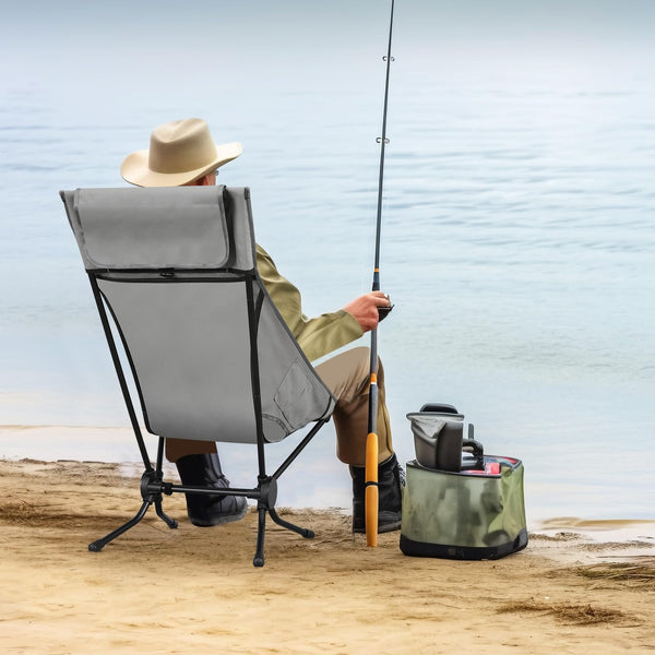 WOLTU Folding Camping Chair, Ultra Lightweight Alu Outdoor Chair, High Back, Portable Chair with Carrying Bag for Fishing, Picnic, Hiking, Heavy Duty 150kg Capacity, Black