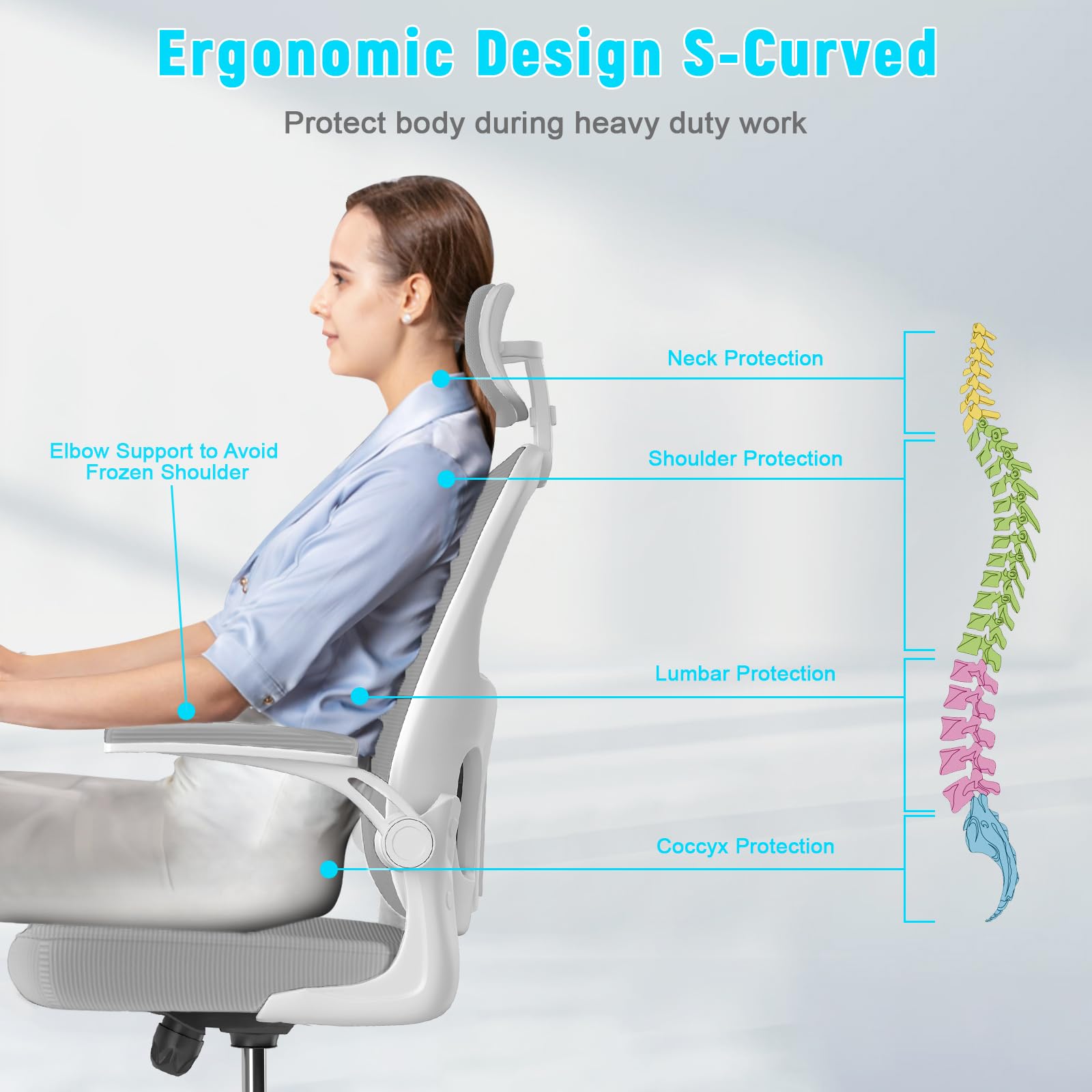 naspaluro Office Chair Ergonomic Desk with 90° Flip-up Armrest Lumbar Support, Height Adjustable Chair, Executive Swivel Computer Padded Seat Cushion for Home/Office