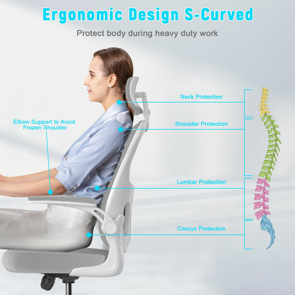 naspaluro Office Chair Ergonomic Desk with 90° Flip-up Armrest Lumbar Support, Height Adjustable Chair, Executive Swivel Computer Padded Seat Cushion for Home/Office