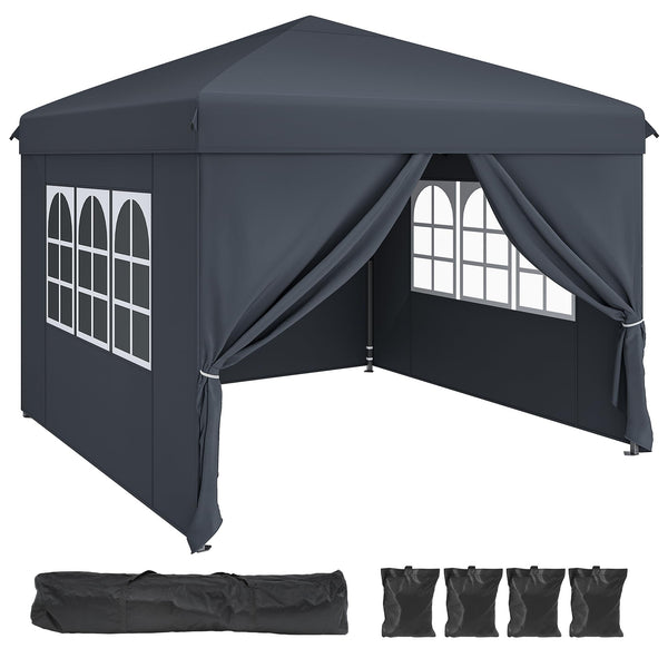 YITAHOME 3x3M Outdoor Pop Up Gazebo with Sides and Windows, Waterproof Folding Garden Canopy All Seasons Camping Gazebo Anti-UV with Adjustable Height Stakes Rope Carry & Weight Bags for Party Event