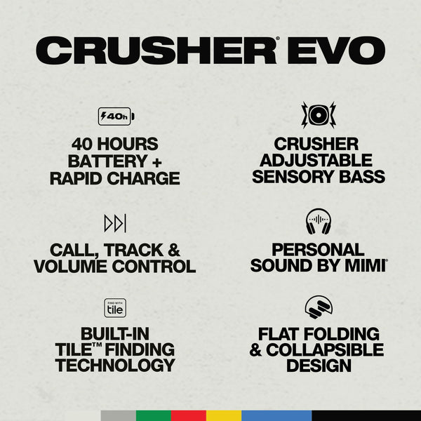 Skullcandy Crusher Evo Wireless Bluetooth Headphones with Multi-Sensory Bass and Charging Cable, Noise Isolating Over-Ear Fit, Up to 40 Hours Battery, Microphone for iPhone Android - Bone
